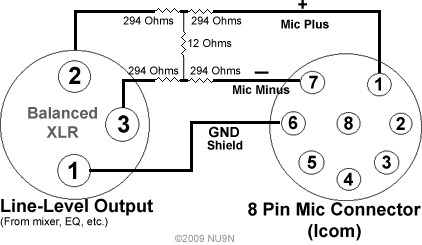 XLR Balanced Output to Icom 8 Pin Mic Plug